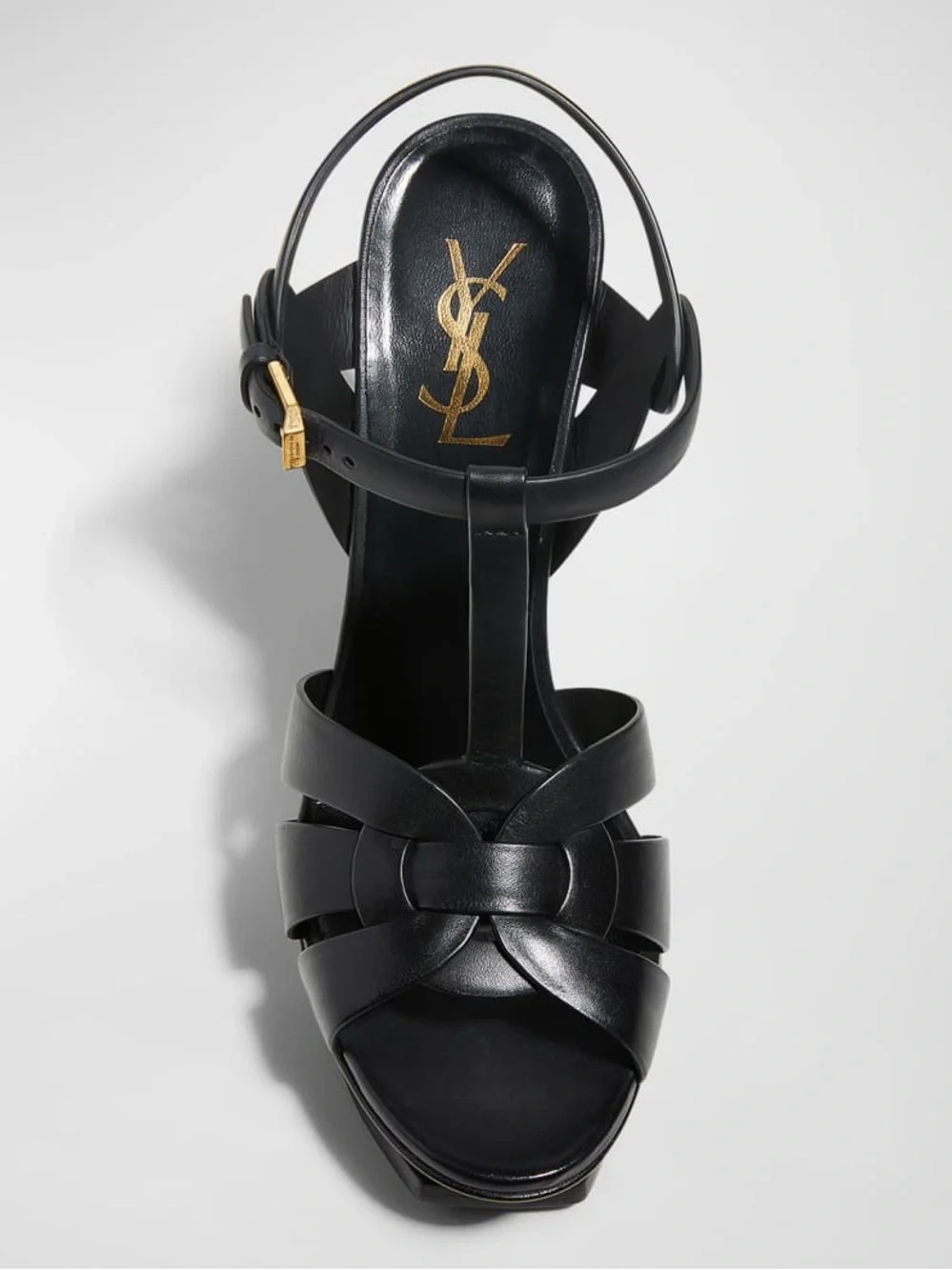 Saint Laurent Tribute Leather T-Strap Platform Sandals | YSL - Picture 2 of 16